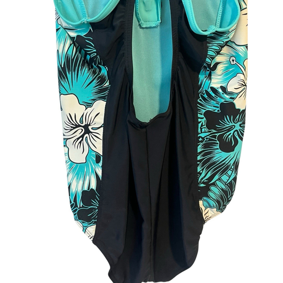 Gerry Girls One Piece Swimsuit Size 16 Black Teal Racerback - Picture 9 of 11